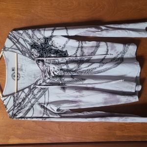 AFFLICTION LONG SLEEVE LACE UP WOMEN'S XL WINGS BLACK GRAY TYE DIE